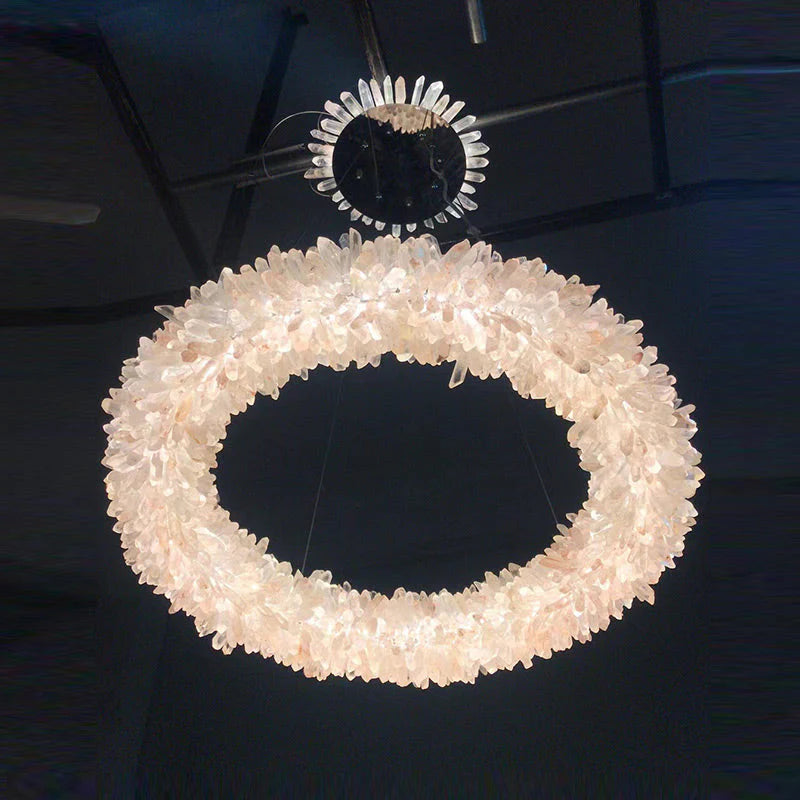 Amber Kandace Round Rock Crystal Pendant Light Modern Chandelier for Living Room 24'', 31.5'', 40'', 47''